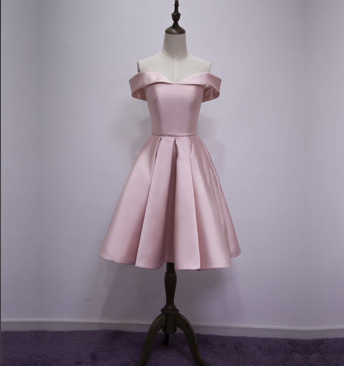 pink satin off the shoulder dress