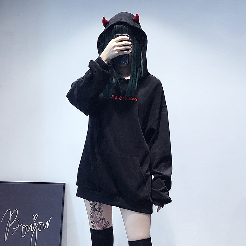 angel and devil hoodie black and red