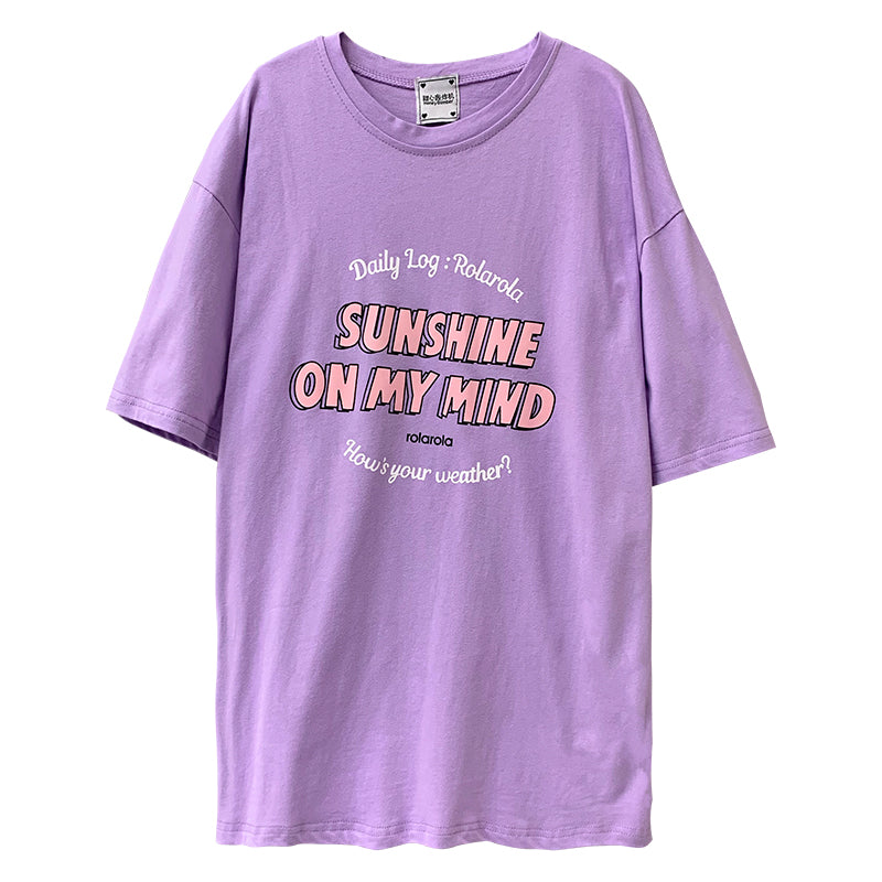 Purple pink blue letter print T-shirt YV42933 – Youvimi