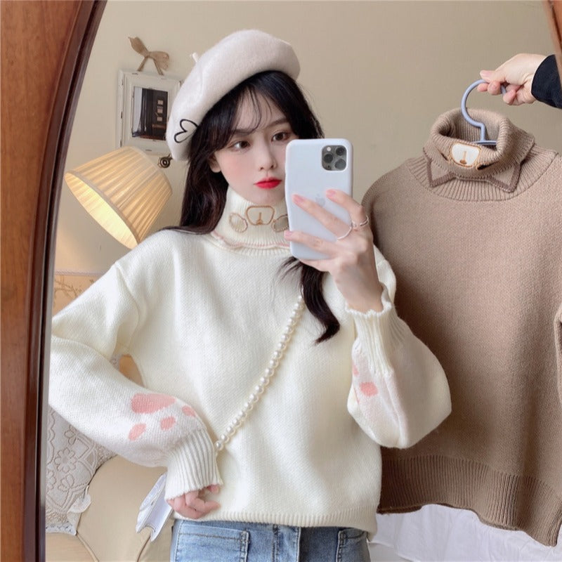 Cute cat turtleneck sweater yv30403 – Youvimi
