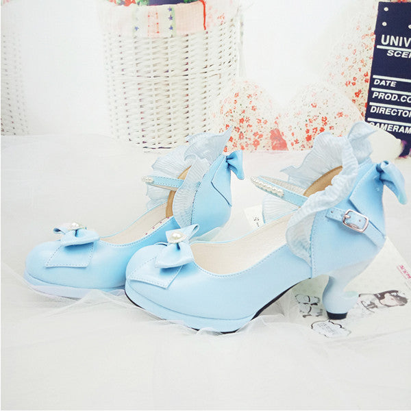 light blue heels with bow