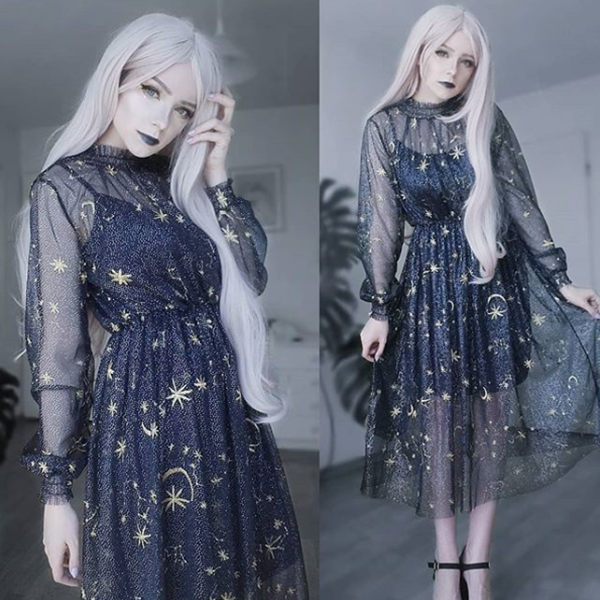 starry layered tulle long dress