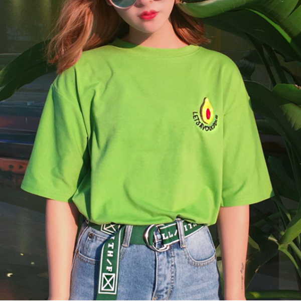 Embroidered Avocado Green T Shirt Yv42024 Youvimi