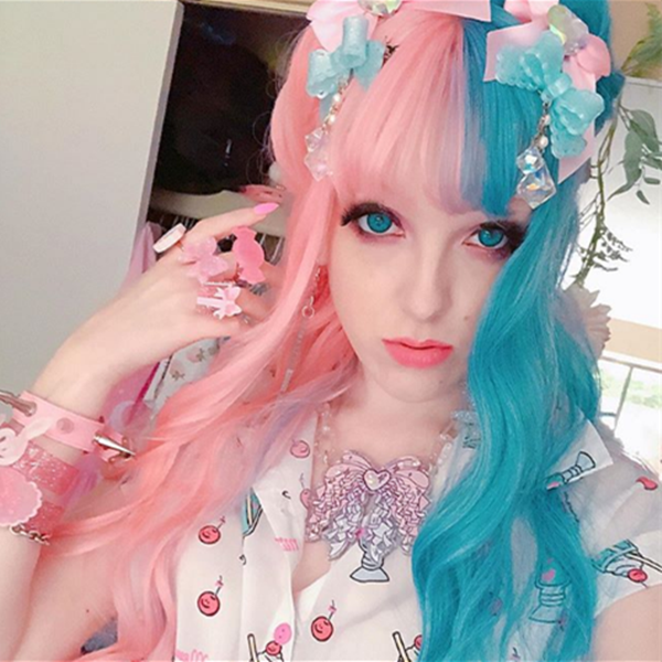 Review For Half Blue Half Pink Big Wave Wig Yv Youvimi