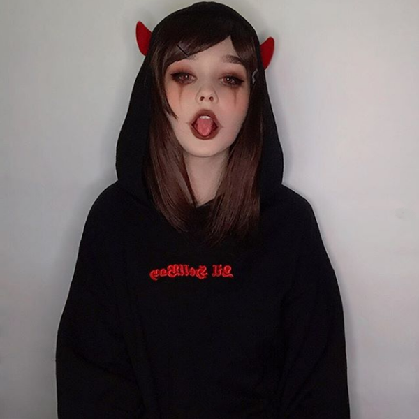 red and black angel and devil hoodie