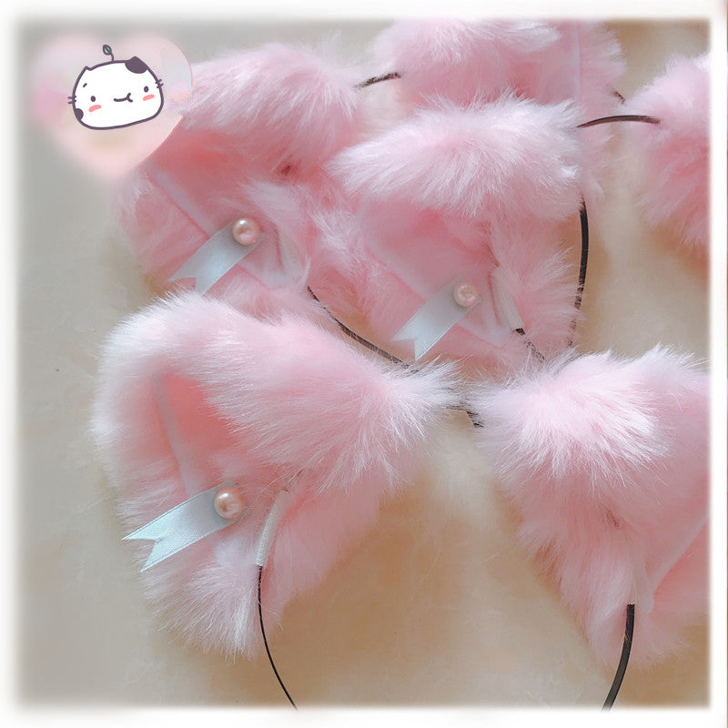 Pink Furry Cat Ears Headband Yv Youvimi