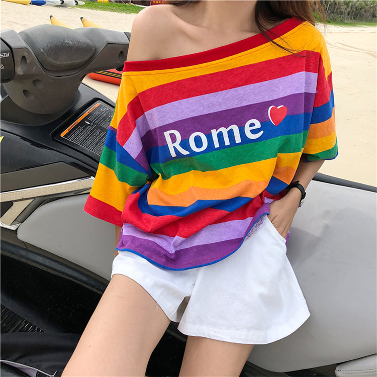 Rome Rainbow Stripe T-Shirt YV40297 – Youvimi