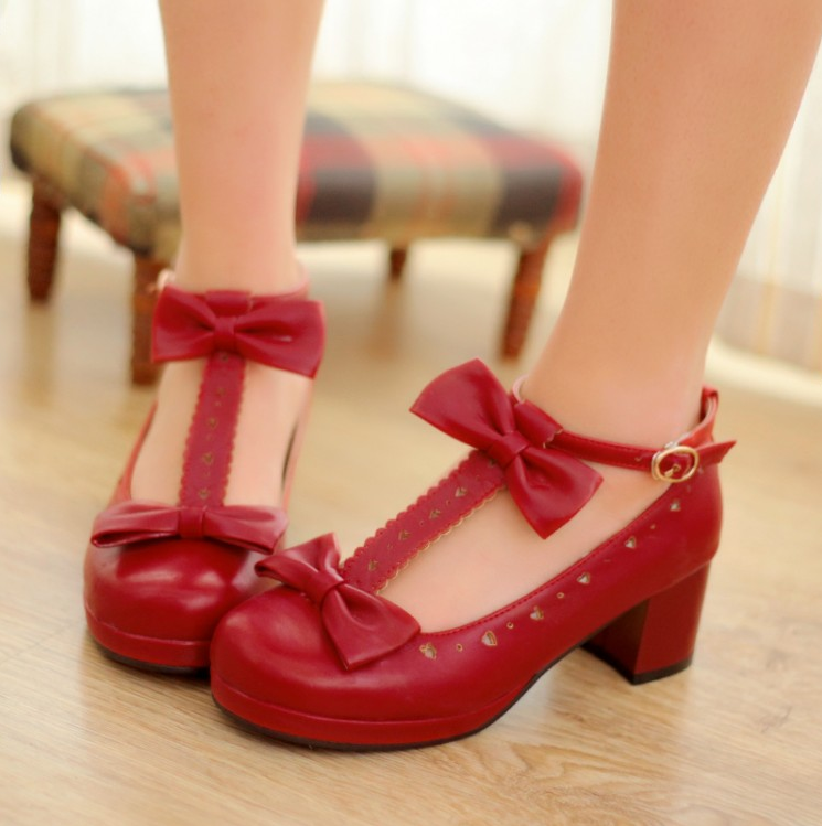 Japanese Bow Heart Strap Lolita Shoes YV2149 | Youvimi