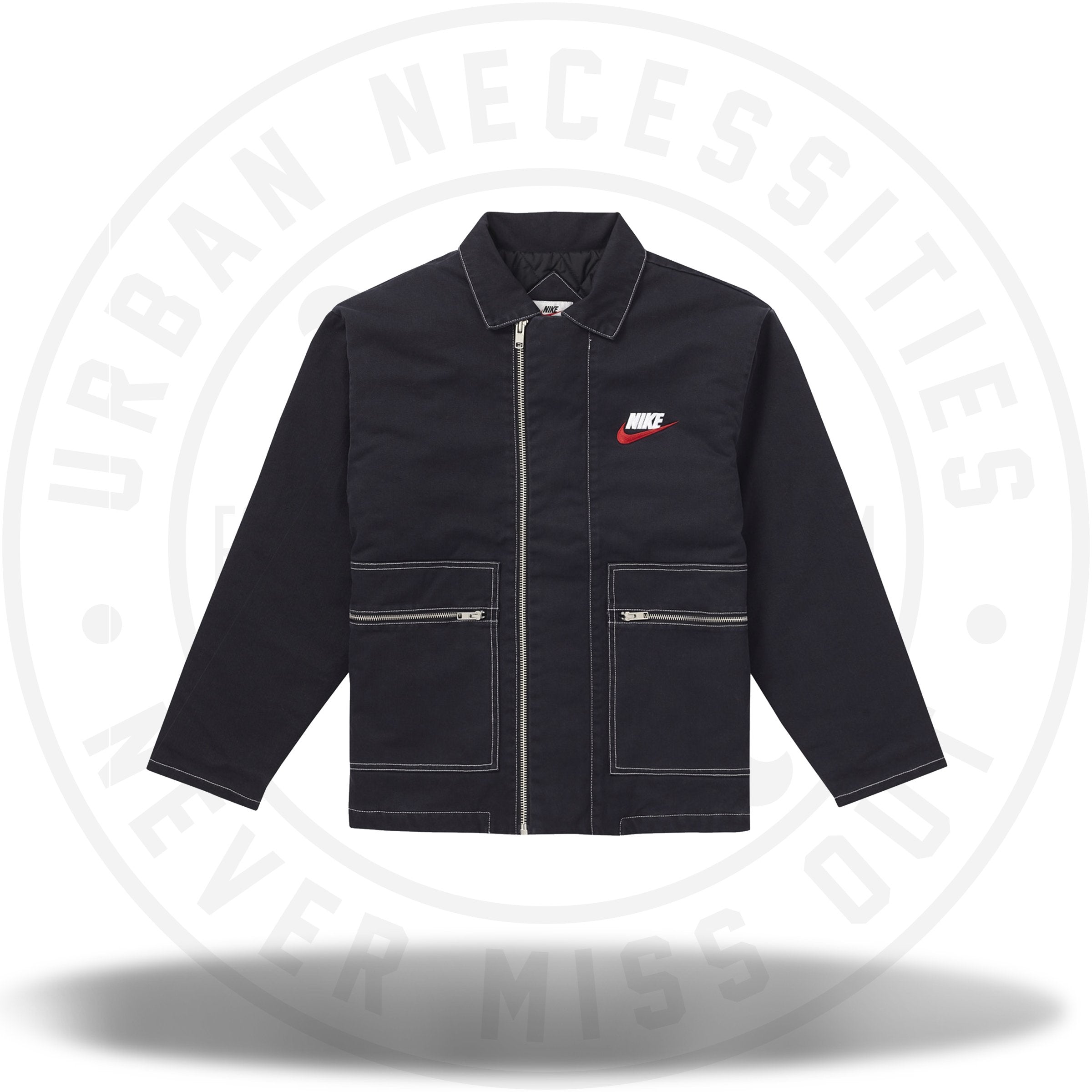nike double zip quilted work jacket black