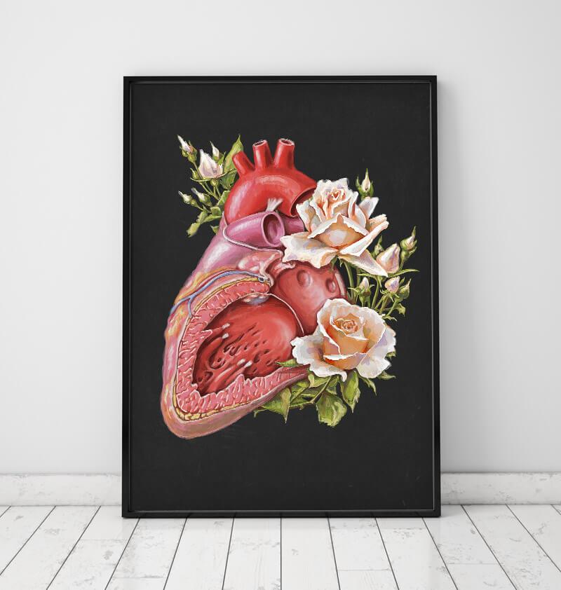 Floral Heart Anatomy Art Print Codex Anatomicus 7186