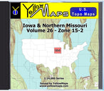 Buy digital map disk YellowMaps U.S. Topo Maps Volume 26 (Zone 15-2) Iowa & Northern Missouri from Iowa Maps Store