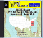 Buy digital map disk YellowMaps U.S. Topo Maps Volume 40 (Zone 18-2) Atlantic Coast (NY, NJ, PA, DE, MD, VA, NC) from Maryland Maps Store