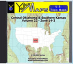 Buy digital map disk YellowMaps U.S. Topo Maps Volume 22 (Zone 14-3) Central Oklahoma & Southern Kansas from Kansas Maps Store