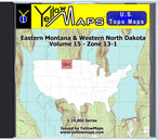 Buy digital map disk YellowMaps U.S. Topo Maps Volume 15 (Zone 13-1) Eastern Montana & Western North Dakota from Montana Maps Store