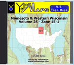 Buy digital map disk YellowMaps U.S. Topo Maps Volume 25 (Zone 15-1) Minnesota & Western Wisconsin from Minnesota Maps Store