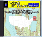 Buy digital map disk YellowMaps U.S. Topo Maps Volume 41 (Zone 19-1) Maine, New Hampshire, Rhode Island & Eastern Massachusetts from Maine Maps Store
