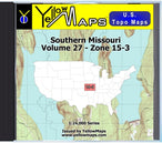 Buy digital map disk YellowMaps U.S. Topo Maps Volume 27 (Zone 15-3) Southern Missouri from Missouri Maps Store