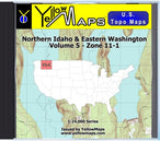 Buy digital map disk YellowMaps U.S. Topo Maps Volume 5 (Zone 11-1) Northern Idaho & Eastern Washington from Idaho Maps Store