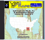 Buy digital map disk YellowMaps U.S. Topo Maps Volume 34 (Zone 16-5) Gulf Coast (LA, MS, AL, FL) & Southwestern Georgia from Georgia Maps Store