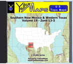 Buy digital map disk YellowMaps U.S. Topo Maps Volume 19 (Zone 13-5) Southern New Mexico & Western Texas from New Mexico Maps Store