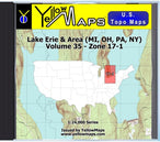 Buy digital map disk YellowMaps U.S. Topo Maps Volume 35 (Zone 17-1) Lake Erie & Area (MI, OH, PA, NY) from Ohio Maps Store