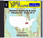 Buy digital map disk YellowMaps U.S. Topo Maps Volume 32 (Zone 16-3) Western Kentucky & Area from Kentucky Maps Store