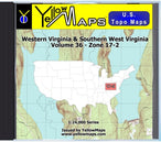 Buy digital map disk YellowMaps U.S. Topo Maps Volume 36 (Zone 17-2) Western Virginia & Southern West Virginia from Virginia Maps Store