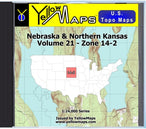 Buy digital map disk YellowMaps U.S. Topo Maps Volume 21 (Zone 14-2) Nebraska & Northern Kansas from Nebraska Maps Store