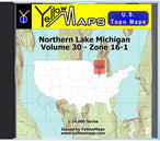 Buy digital map disk YellowMaps U.S. Topo Maps Volume 30 (Zone 16-1) Northern Lake Michigan from Michigan Maps Store
