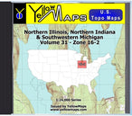 Buy digital map disk YellowMaps U.S. Topo Maps Volume 31 (Zone 16-2) Northern Illinois, Northern Indiana & Southwestern Michigan from Illinois Maps Store