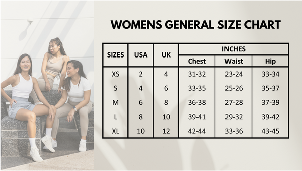 Banana Fighter activewear size chart