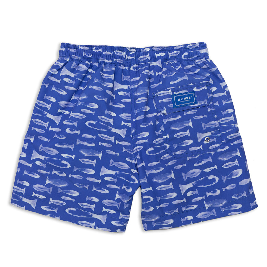 BUNKS Boys Blue Swim Shorts With 'Inky Fish' Printed Design – BUNKS ...