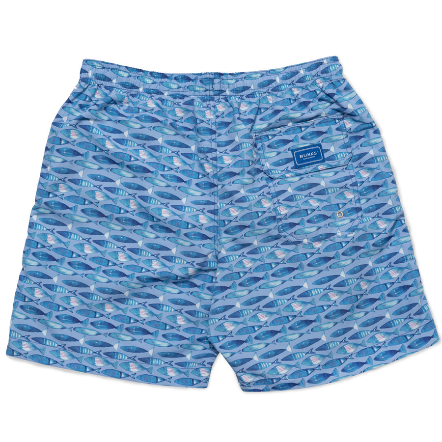 Mens Blue Swim Shorts With 'Fish' Printed Design – BUNKS | Swimming ...