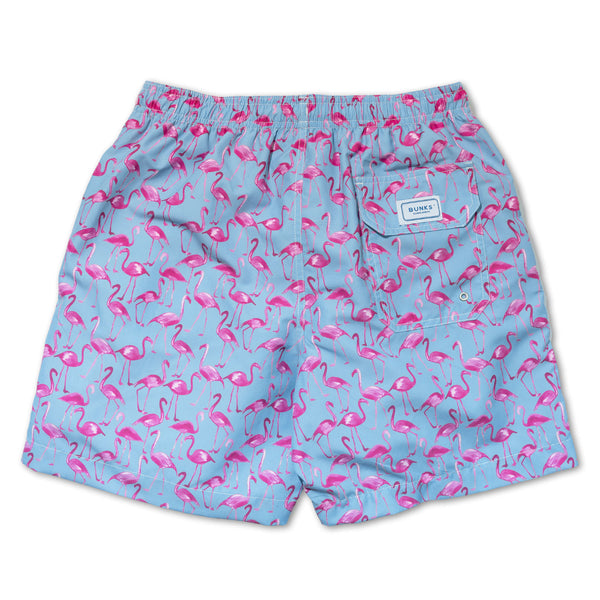 BUNKS Mens Blue & Pink Swim Shorts With Flamingo Printed Design – BUNKS ...