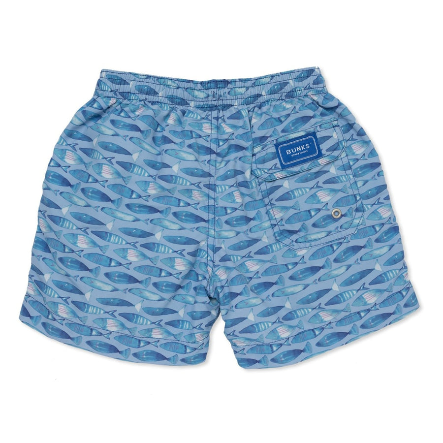 Boys Blue Swim Shorts With 'Fish' Printed Design – BUNKS | Swimming ...