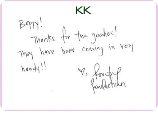 a personalised note card from Kourtney Kardashian