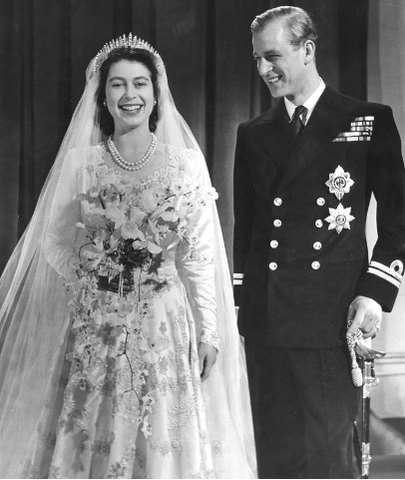 Princess Elizabeth and Prince Phillip Mountbatten on their wedding day