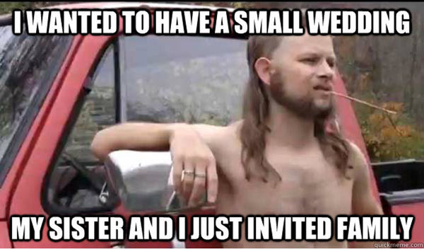 Meme of a redneck standing outside his truck looking at his large family