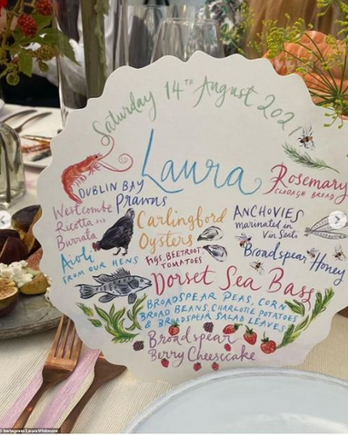 A colourful hand drawn wedding breakfast menu