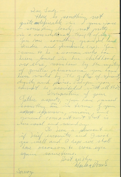 a scrawled note from Marlon Brando, written on a torn out page of lined yellow paper
