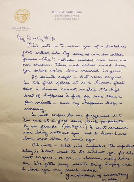 a beautiful example of engraved headed letter paper, written by Ronald Reagan to his wife Nancy