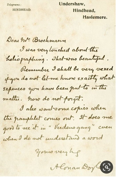 letter headed paper from Sir Arthur Conan Doyle