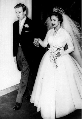 A beaming Anthony Armstrong-Jones and Princess Margaret on their wedding day