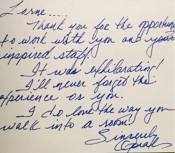 Oprah Winfrey's handwritten note card to Lorne Michaels