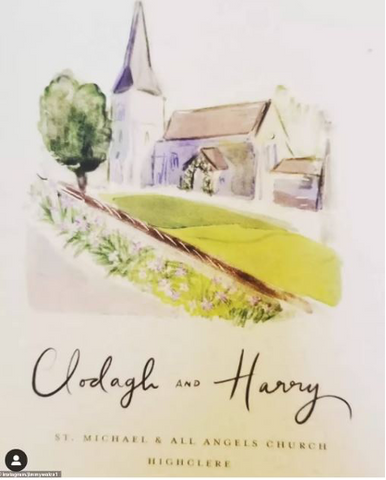 an illustrated front cover of an order of service for a wedding