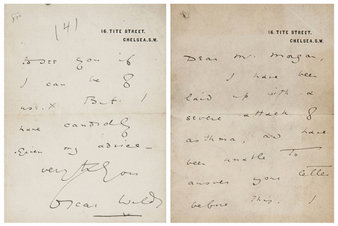 Wilde's personalised writing paper, which shows his address printed in the top right