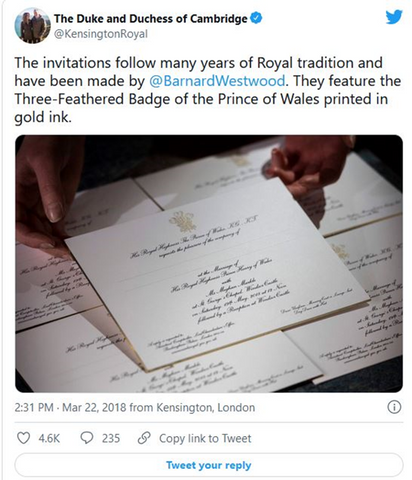 Photo of the Royal Wedding invitations