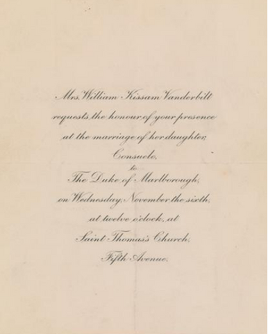 A traditional engraved wedding invitation from 1895