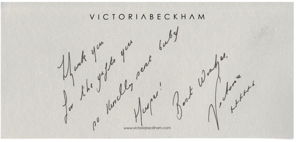 personalised notecards from Victoria Beckham showing a distinctive modern font