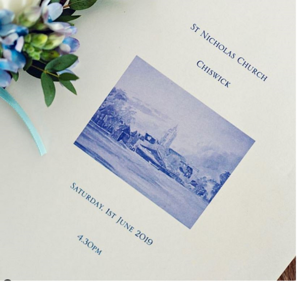 An image of the Church on the front cover of a wedding order of service